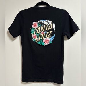 Santa Cruz Skateboards Black Tee with Floral Wave Logo